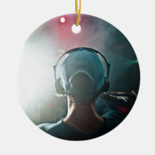 Dj Themed, View Behind Dj Booth With Turntables An Ceramic Tree Decoration