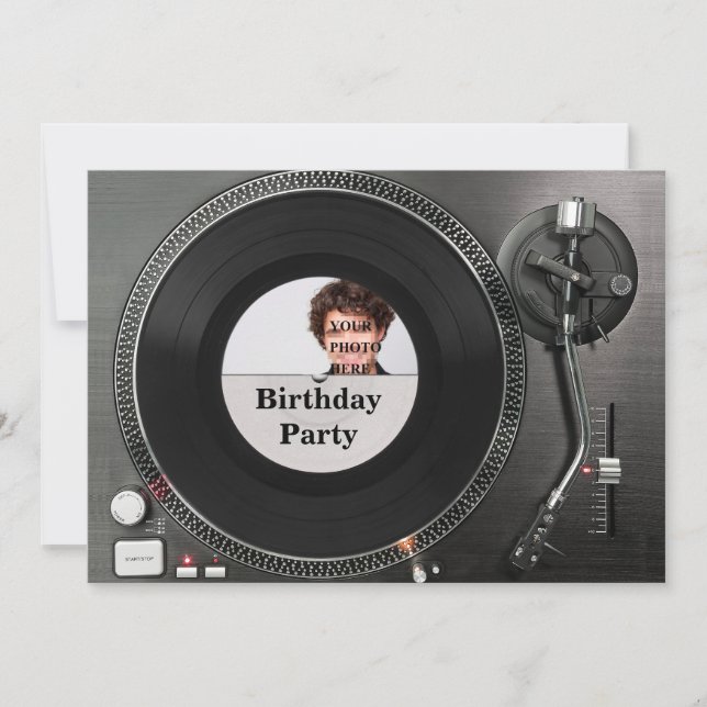 DJ turntable photo birthday Invitation (Front)