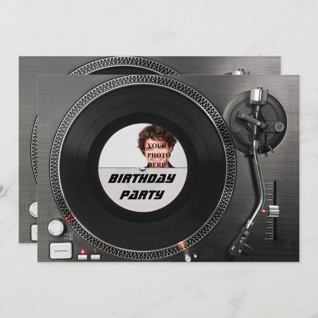 DJ turntable photo birthday Invitation (Front/Back)