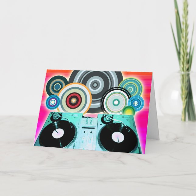 DJ Turntable with Vinyl - Pop Art Card (Front)