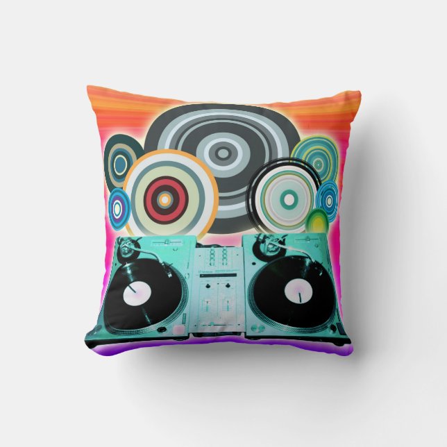 DJ Turntable with Vinyl - Pop Art Cushion (Front)