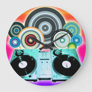 DJ Turntable with Vinyl - Pop Art Large Clock