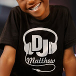 DJ your name white on black kids t-shirt<br><div class="desc">Original graphic music dj kids t-shirt. A great gift for wannabe DJ's and young musicians. This graphic tee is uniquely designed by Sarah Trett.</div>