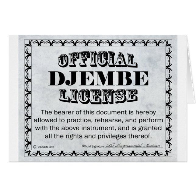 Djembe License (Front Horizontal)