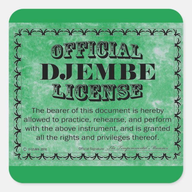Djembe License Square Sticker (Front)