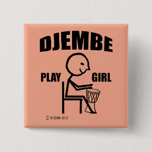 Djembe Play Girl 15 Cm Square Badge