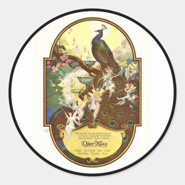 Djer Kiss Fairies and Peacock Classic Round Sticker (Front)