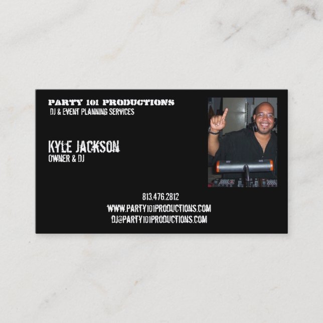 djiam, Party 101 Productions, Kyle Jackson, Own... Business Card (Front)