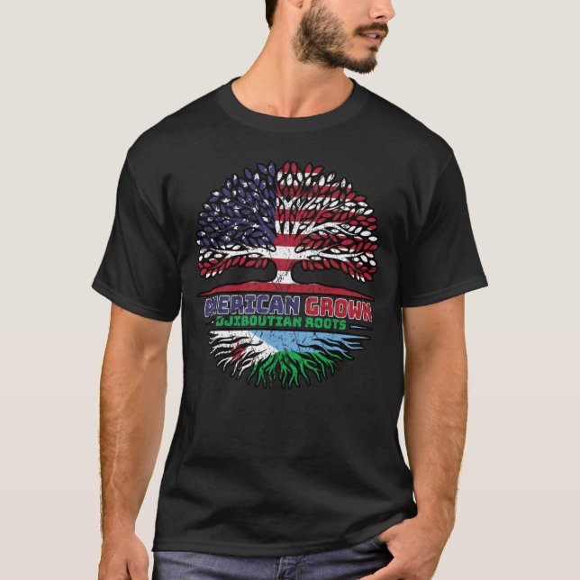 Djibouti Djiboutian American USA Tree Roots Flag T-Shirt (Front)