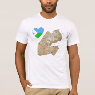 Djibouti Flag Heart and Map T-Shirt
