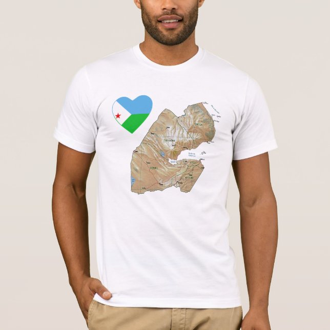 Djibouti Flag Heart and Map T-Shirt (Front)