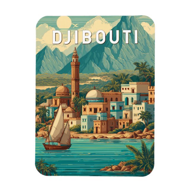 Djibouti Illustration Travel Art Vintage Magnet (Vertical)