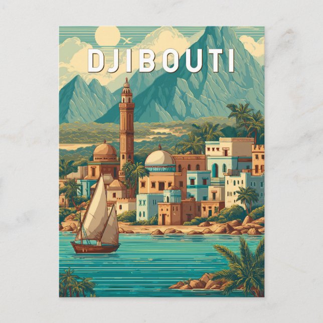 Djibouti Illustration Travel Art Vintage Postcard (Front)