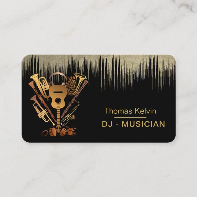 DJs Music Instruments Event Organiser Gold  Business Card (Front)