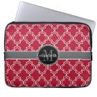 Dk Berry Red Black Moroccan Quatrefoil Monogram