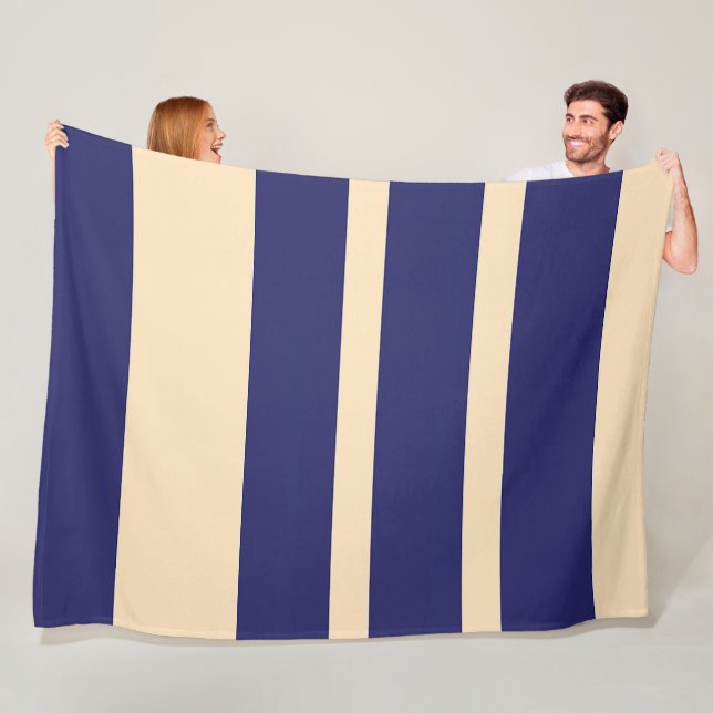 Dk Blue + Cream Broad Band Stripes Fleece Blanket (In Situ)