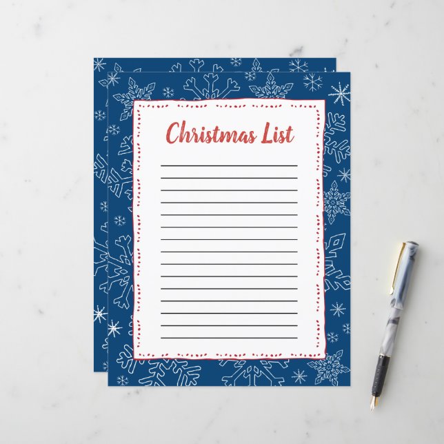 Dk Blue Snowflake Christmas BG Santa Wish List (Front/Back In Situ)