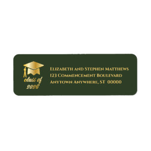 Dk Green   Gold Class of 2026 Graduation Cap Label Return Address Label