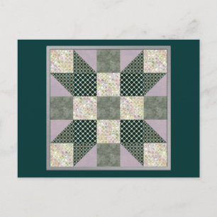 Dk Green & Lavender Star Patch Quilt Postcard
