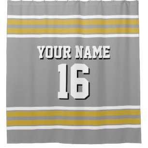 Dk Grey Gold White Stripes Sports Jersey Shower Curtain