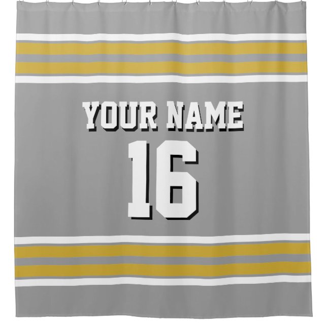 Dk Grey Gold White Stripes Sports Jersey Shower Curtain (Front)