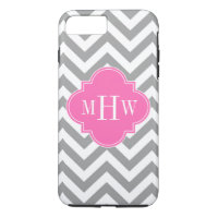 Dk Grey Lg Chevron Hot Pink Quatrefoil 3 Monogram