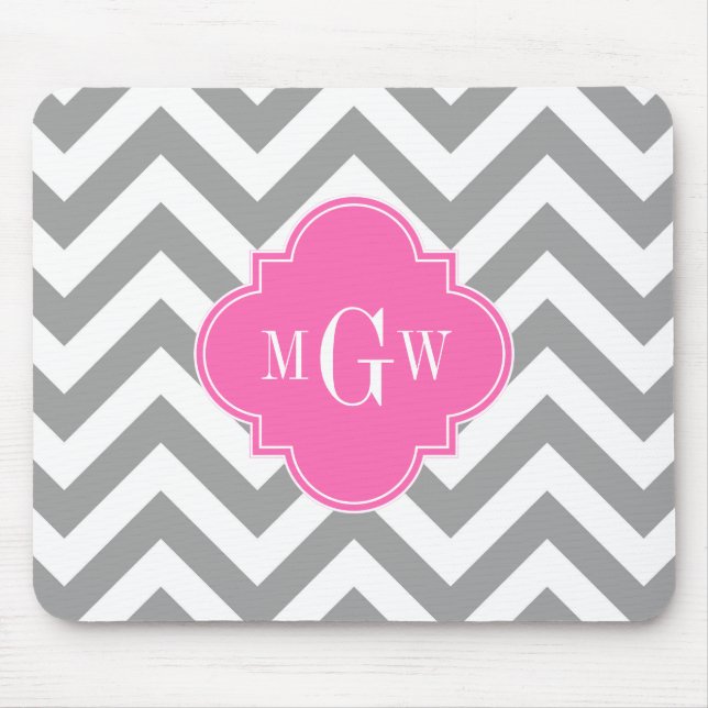 Dk Grey Lg Chevron Hot Pink Quatrefoil 3 Monogram Mouse Pad (Front)