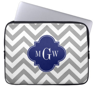 Dk Grey Lg Chevron Navy Quatrefoil 3 Monogram Laptop Sleeve