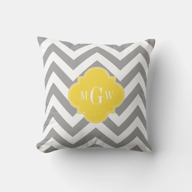 Dk Grey Lg Chevron Pineapple Quatrefoil 3 Monogram Cushion (Front)