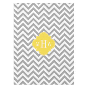 Dk Grey Lg Chevron Pineapple Quatrefoil 3 Monogram Tablecloth