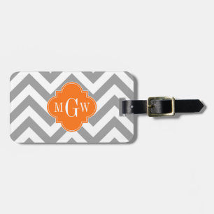 Dk Grey Lg Chevron Pumpkin Quatrefoil 3 Monogram Luggage Tag