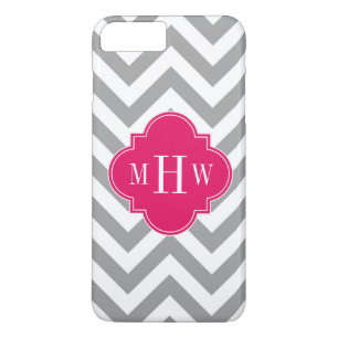 Dk Grey Lg Chevron Raspberry Quatrefoil 3 Monogram iPhone 8 Plus/7 Plus Case