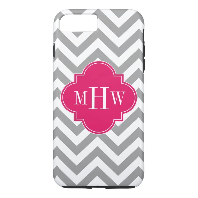 Dk Grey Lg Chevron Raspberry Quatrefoil 3 Monogram Case-Mate iPhone Case (Back)