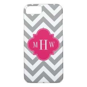 Dk Grey Lg Chevron Raspberry Quatrefoil 3 Monogram iPhone 8/7 Case