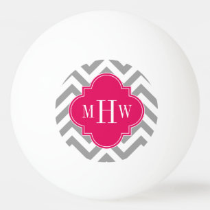 Dk Grey Lg Chevron Raspberry Quatrefoil 3 Monogram Ping Pong Ball