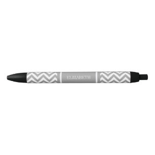 Dk Grey White LG Chevron Dk Grey Name Monogram Black Ink Pen