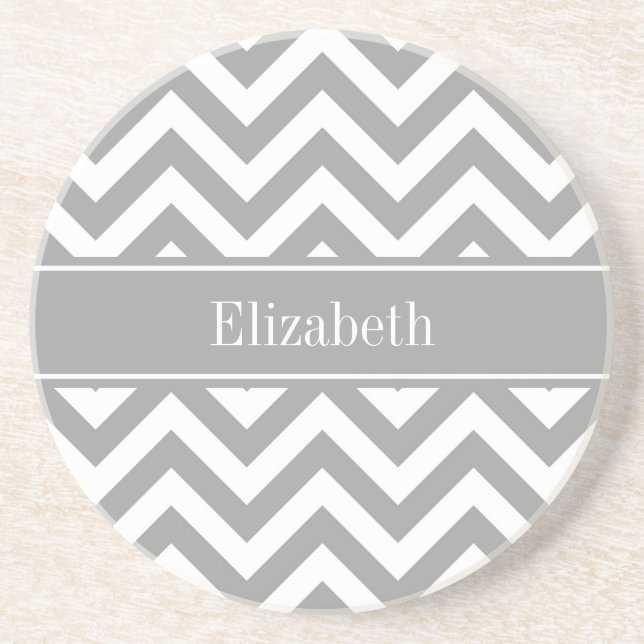 Dk Grey White LG Chevron Dk Grey Name Monogram Coaster (Front)
