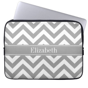 Dk Grey White LG Chevron Dk Grey Name Monogram Laptop Sleeve