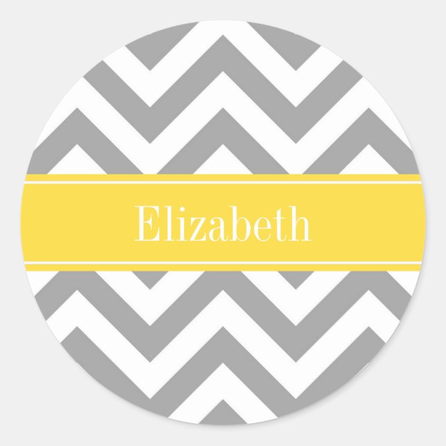 Dk Grey White LG Chevron Pineapple Name Monogram Classic Round Sticker (Front)