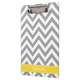 Dk Grey White LG Chevron Pineapple Name Monogram Clipboard
