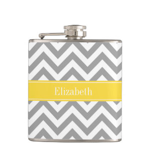 Dk Grey White LG Chevron Pineapple Name Monogram Hip Flask