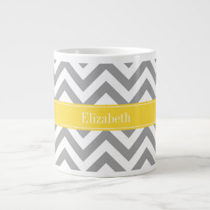 Dk Grey White LG Chevron Pineapple Name Monogram Large Coffee Mug