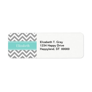 Dk Grey White LG Chevron Turquoise Name Monogram Return Address Label