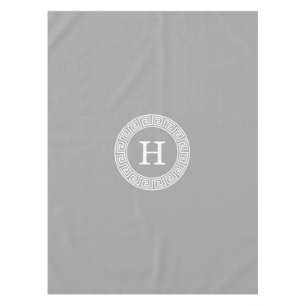 Dk Grey Wht Greek Key Rnd Frame Initial Monogram Tablecloth
