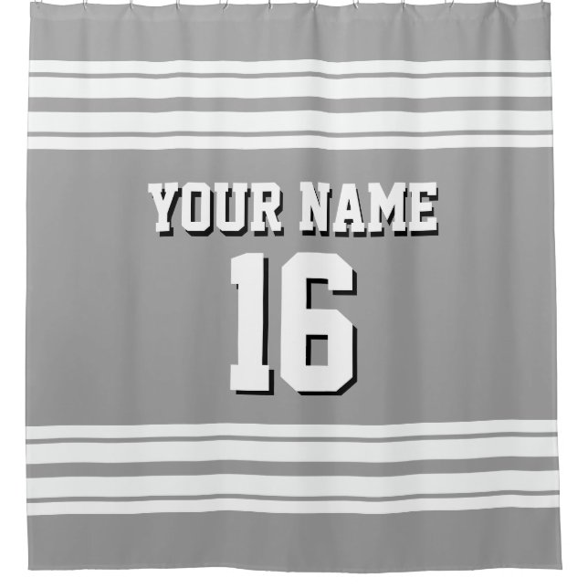 Dk Grey with White Stripes Sports Jersey Shower Curtain (Front)