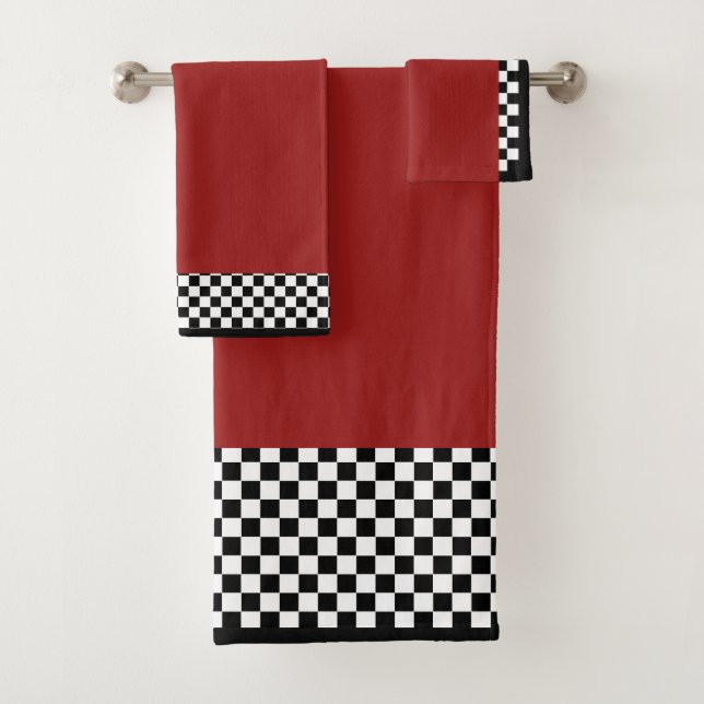Dk Red + Black White Checks Bath Towel Set (Insitu)
