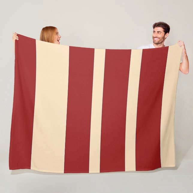 Dk Red + Cream Broad Stripes Fleece Blanket (In Situ)