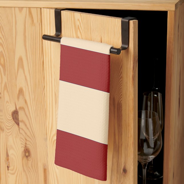 Dk Red + Cream Broad Stripes Tea Towel (Thirds Fold)