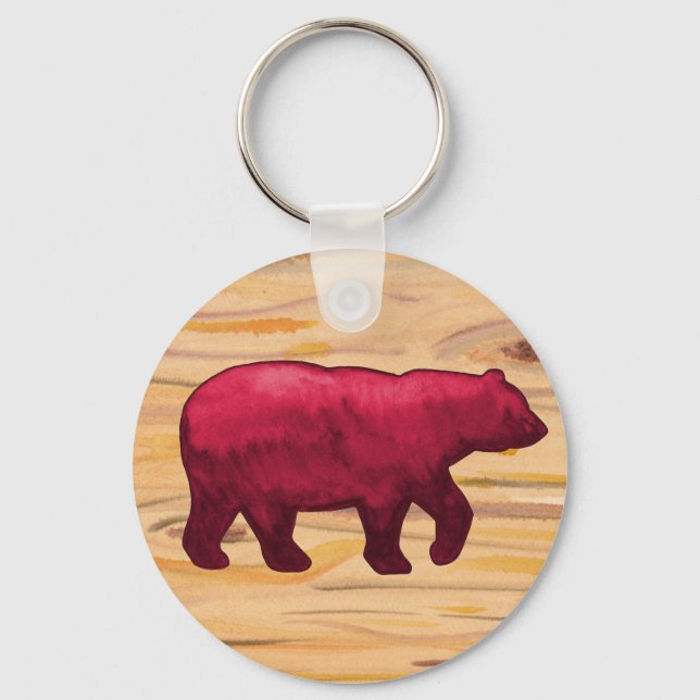 DK Red on Wood Bear Keychain (Front)