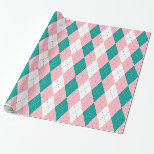 Dk Teal Pink Dark Grey Wht XL Argyle Wrapping Paper
